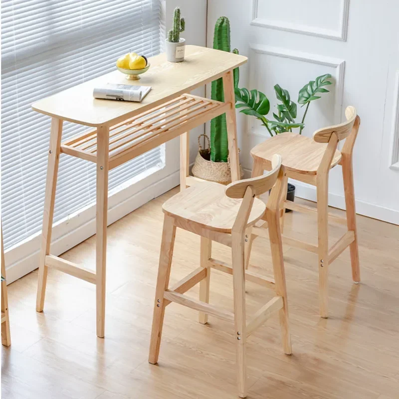 Silla de Bar con respaldo de madera maciza, taburete alto moderno con respaldo para tienda de té y leche, muebles de Bar Retro nórdicos