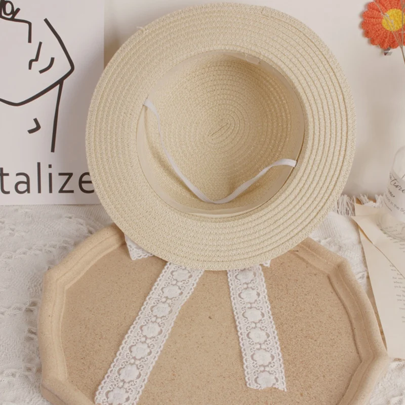 Fashion Baby Panama Straw Hat Woven Hat Sun Protection Lace Cap Kids Girls Princess Collapsible Beach Cute Infant Bucket Hats