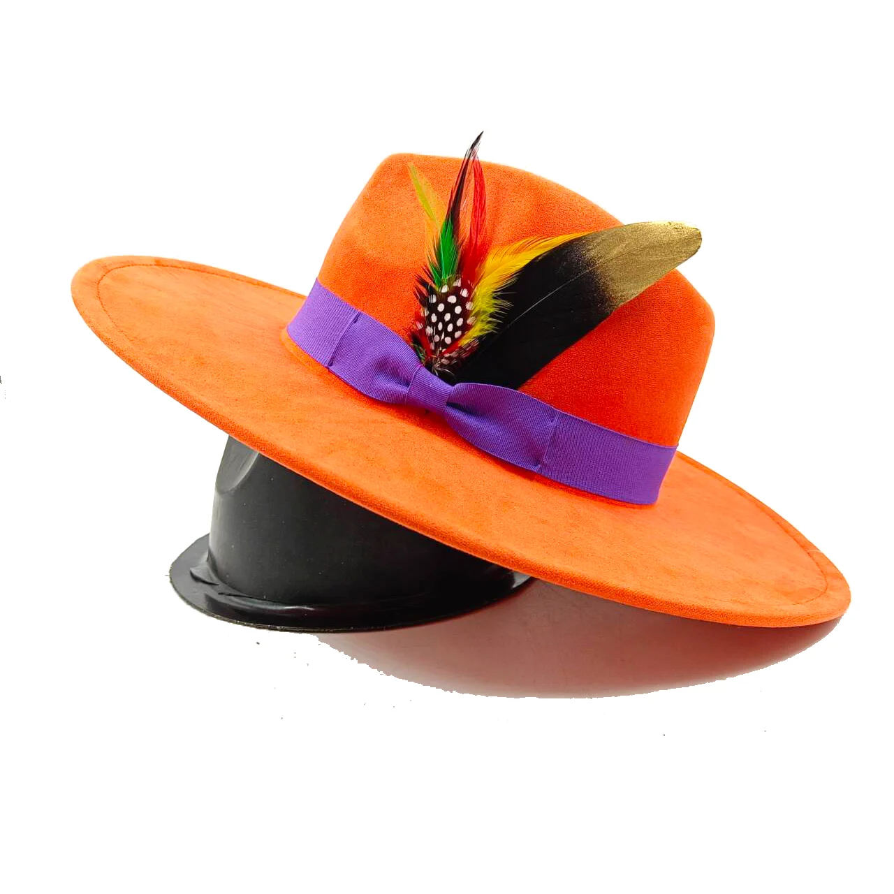 Orange suede autumn and winter new feather accessories 9.5cm brim Panama jazz hat fedora hat  sombrero mujer