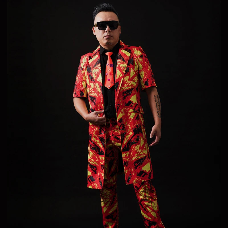 

Adults Singer Street Dance Suits Orange Hip Hop Clothing Men Jazz Dance Costume Bar Nightclub Ds DJ Stage Rave Wear XS8777