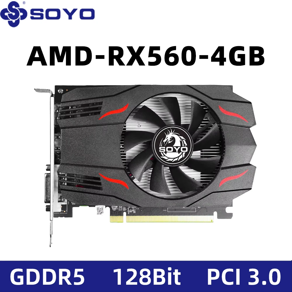 SOYO AMD Graphics Cards RX 560 4G DDR5 128Bit single fan DVI+HDMI+DP PCIE3.0*8 Video Card for gamer Desktop Computer components