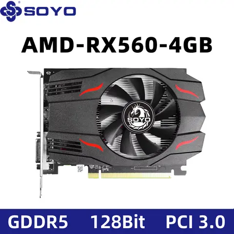 SOYO AMD Graphics Cards RX 560 4G DDR5 128Bit single fan DVI+HDMI+DP PCIE3.0*8 Video Card for gamer Desktop Computer components