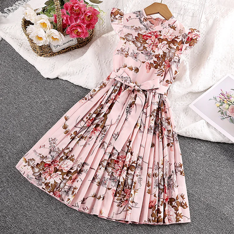 4-12 Years Flowers Girls Dress Summer Sleeveless Fashion Elegant Little Princess Dress Birthday Dance Party Gifts Kids Clothes