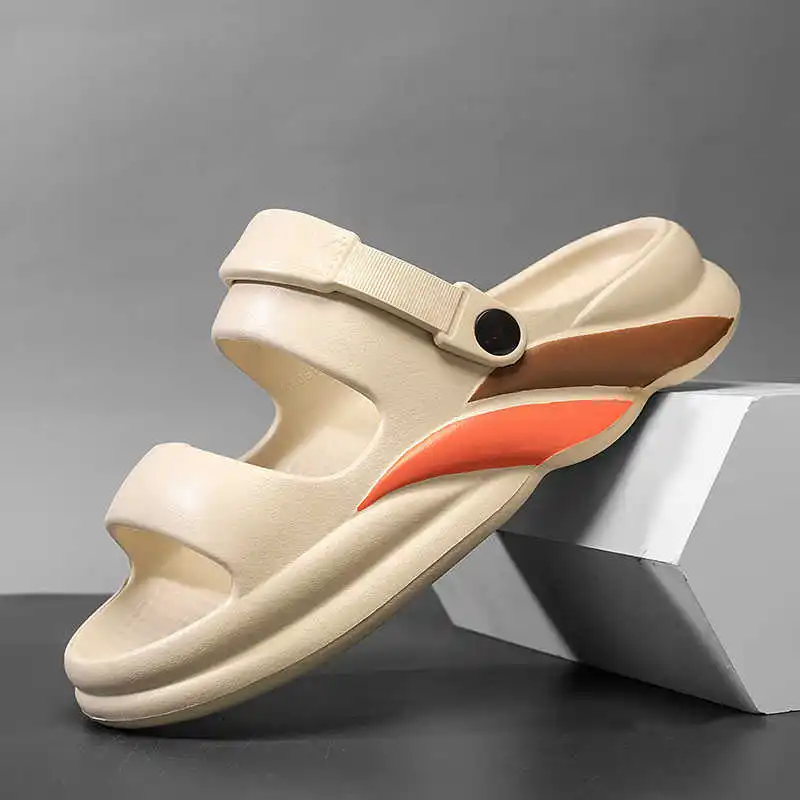 Sandales jaunes dos nu pour hommes, pieds ronds, bottes bleu clair, pantoufles, baskets de visiteurs, sport, collège, haute couture