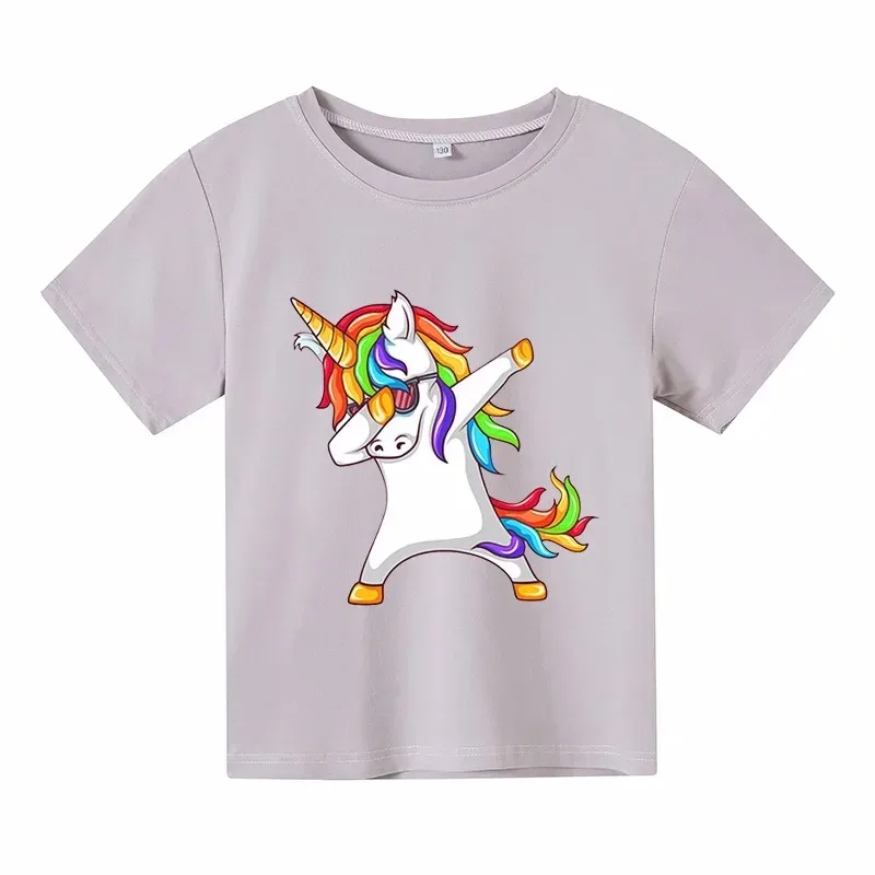 white Unicorn Cartoon Girls T-shirt Birthday Name  T-shirt Baby Boy Children Tops Kids cat horse Clothes