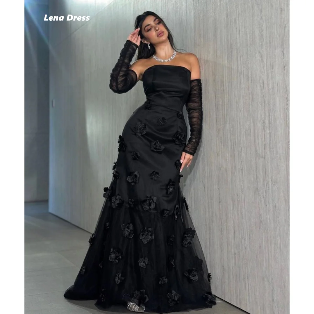 Lena Custom Made Luxurious Women's Evening Dresses Women Elegant Party Dresses Woman Wedding 3D Flower Embroidery Black Dress