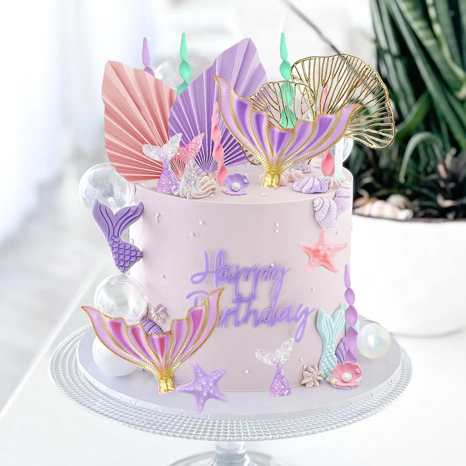 Mermaid Tail Cake Toppers White Pearl Balls for Birthday Under the Sea Party Mermaid Theme Party Shower Supplies