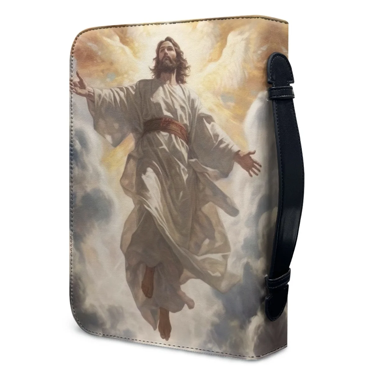 Jesus Pattern Print Leather Bible Cover Case for Women Handbag Bible Bag Portable Christian Bible Study Book Holy Storage Boxes