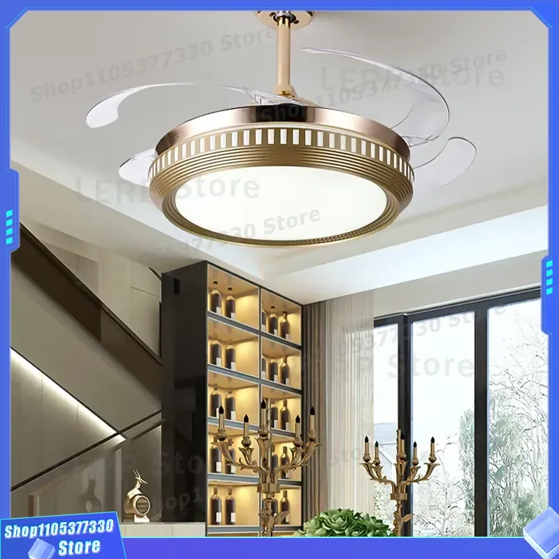 Modern Invisible Ceiling Fan Light With LED Lamp Silent Adjustable Speed Chandelier High Wind Power For Restaurant Home Decor