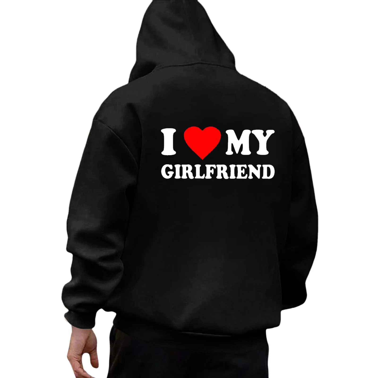 Men Fashion Casual Loose Multi Color I Love My Girlfriend Printed Hoodie Glitter Women Korean Fashion Mens Clothing