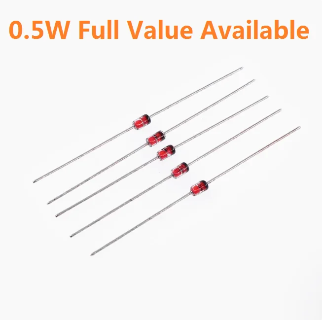 100PCS BZX55C 0.5W 2V0 2V2 2V4 2V7 3V0 3V3 3V6 3V9 4V3 4V7 5V1 5V6 6V2 6V8 7V5 8V2 2.2/2.4/2.7/3.3/3.6/3.9/4.3V 1/2W Zener Diode