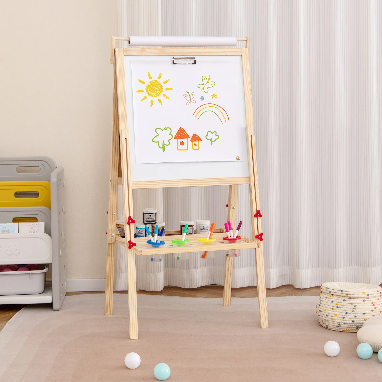 3-in-1 Art Easel for Kids w/ Magnetic Chalkboard & Whiteboard Paper Roll