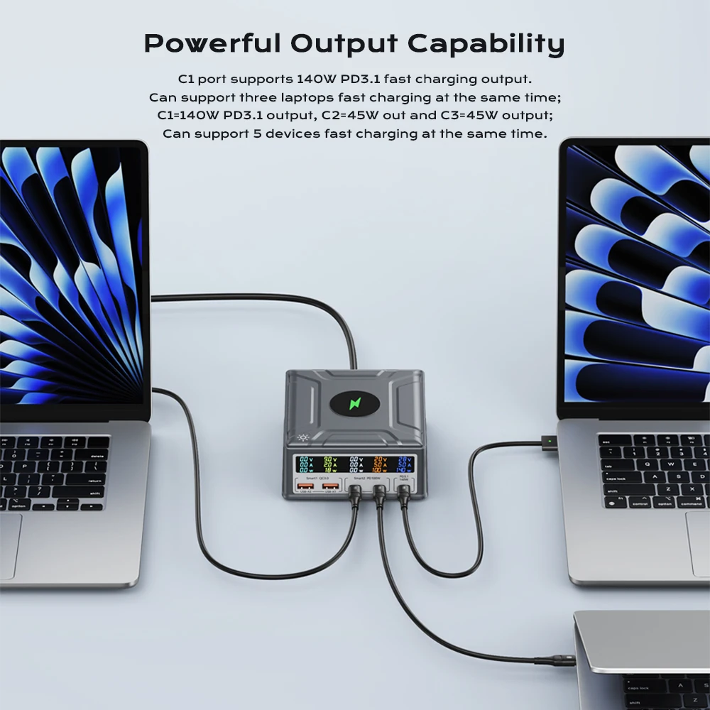 260 واط USB C GaN شاحن QC3.0 PD3.1 140 واط PPS محطة شحن سريعة آيفون 16 15 ماك بوك برو سامسونج شاحن لاسلكي للكمبيوتر المحمول