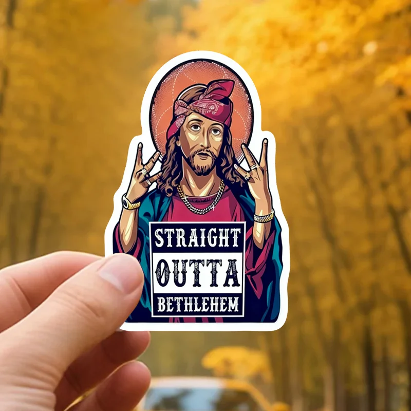 

2d flat sticker, hilarious jesus christian decal, straight man bethlehem funny design, waterproof vinyl sticker 3inch durable