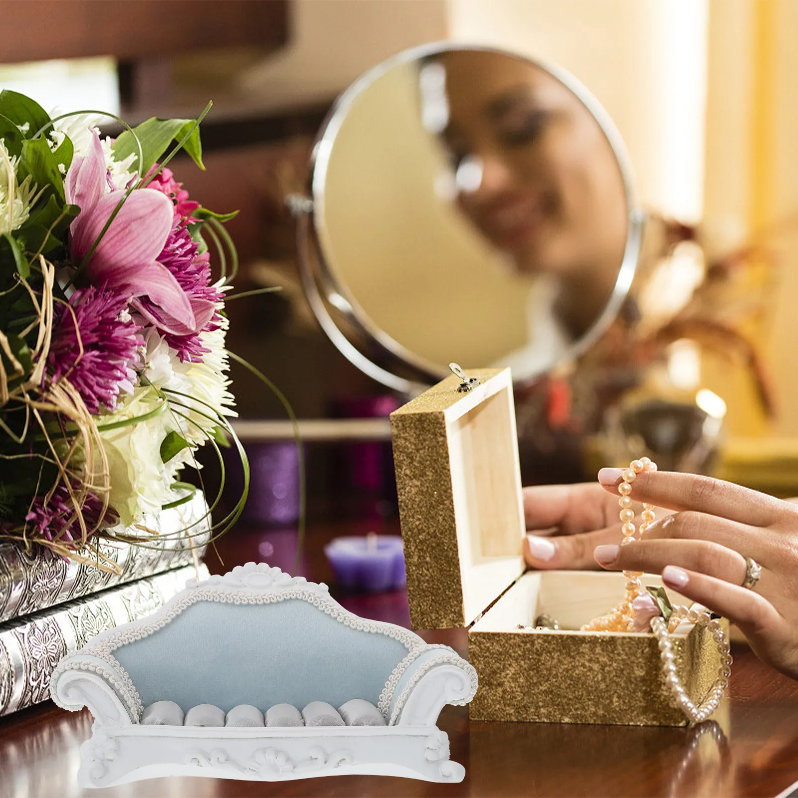 

Подставка для украшений в форме дивана, стильный органайзер для колец, настольный держатель для колец, серег, украшений, органайзер для хранения, для дома и магазина