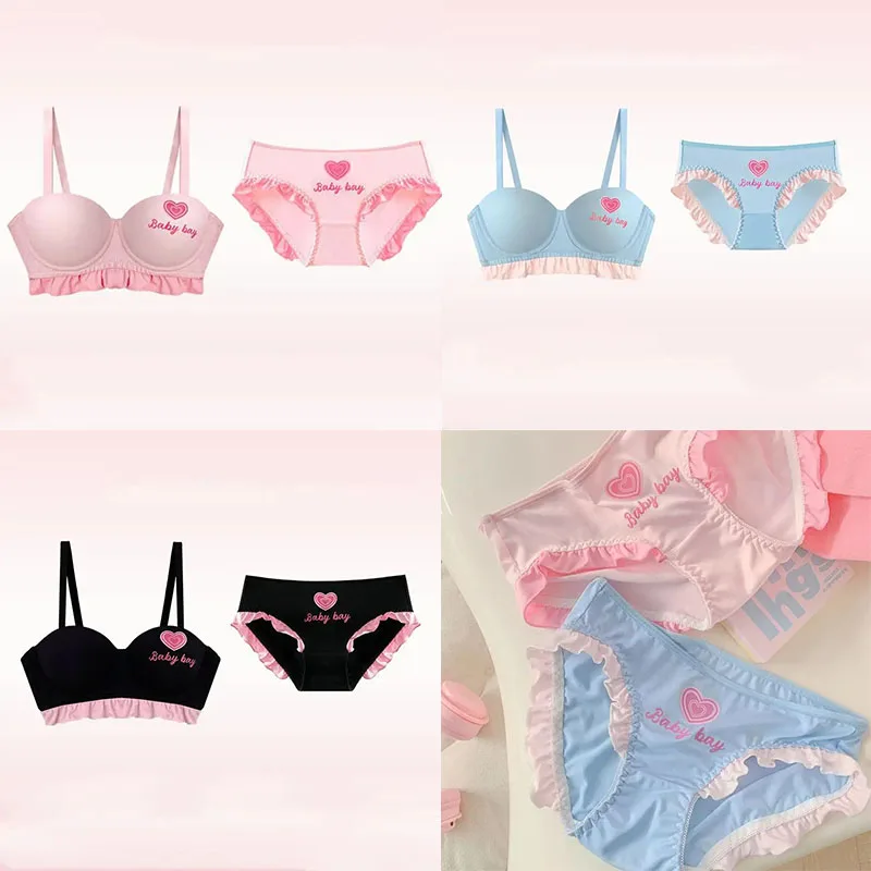 

2024 New Miniso Kawaii Barbie Gathering Without Steel Ring Enlargement of Small Chest Underwear Suit Sexy Girls V-Shaped Bra