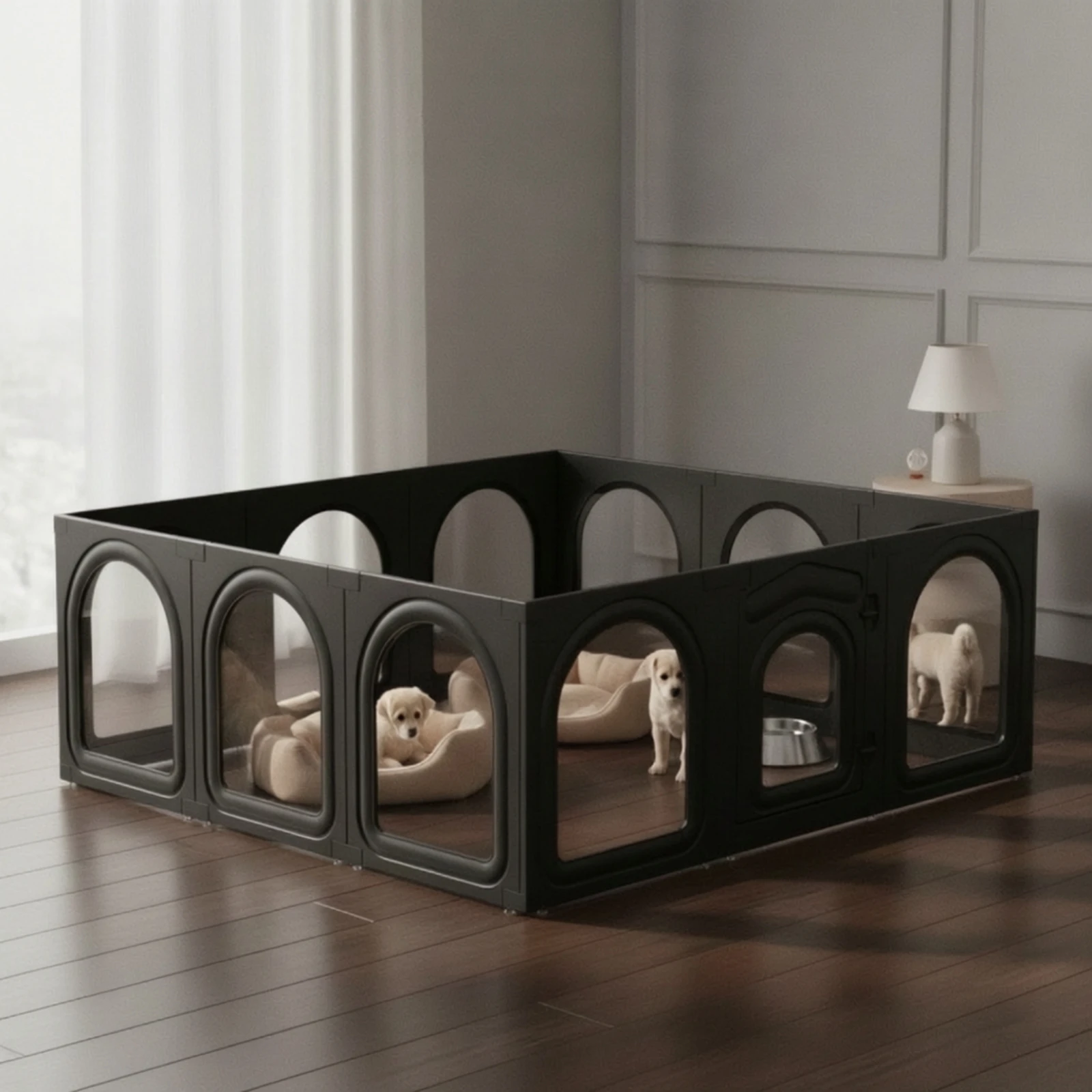 12 Pieces Modular Pet Playpen Indoor Pet Fence with Door Play Yard Lightweight Training Barrier Safe for Young Dogs, Living Room