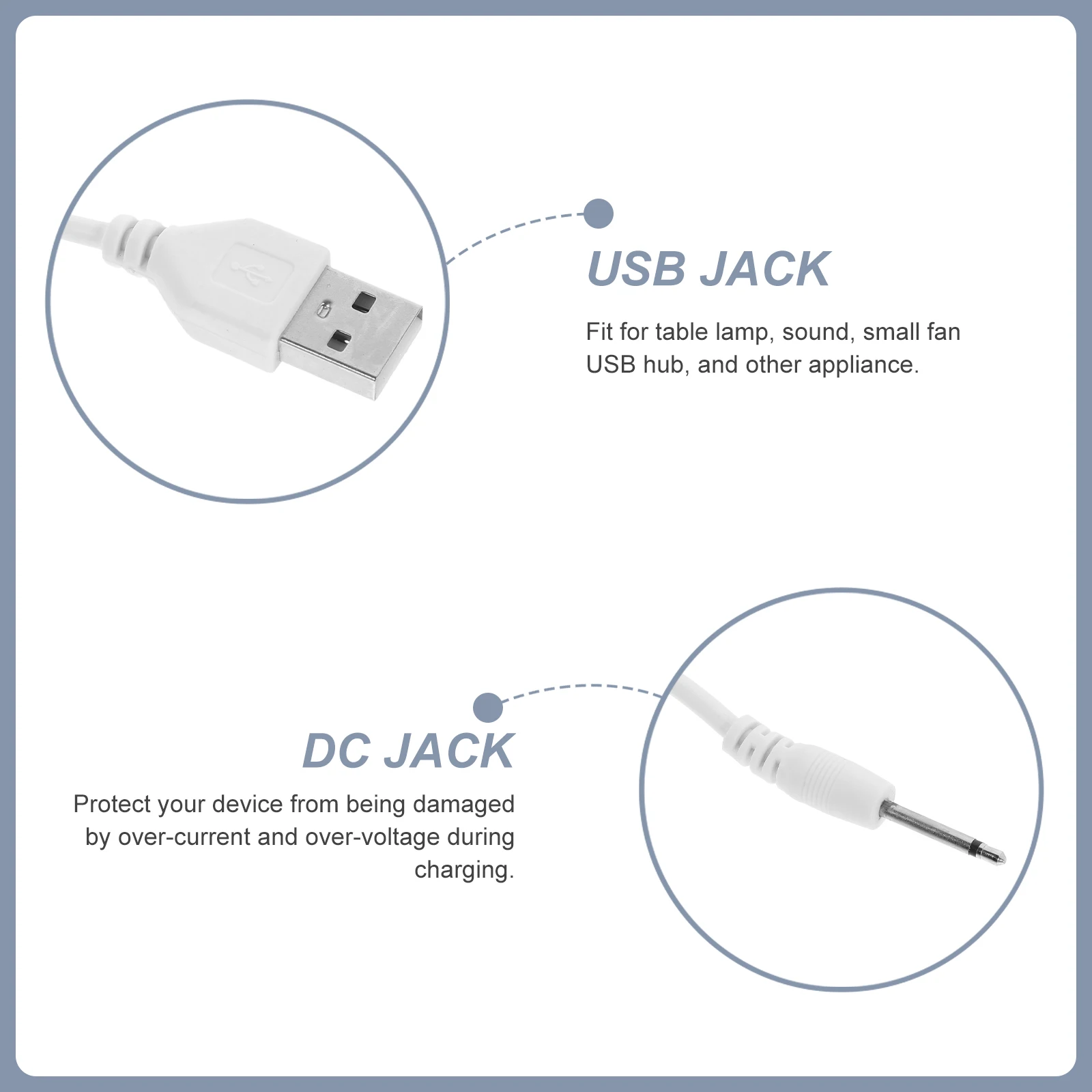 

2pcs USB Cord 2 5mm Universal Power Adapter Cable for Lamp Fan Hub Replacement Charging Cable USB Line