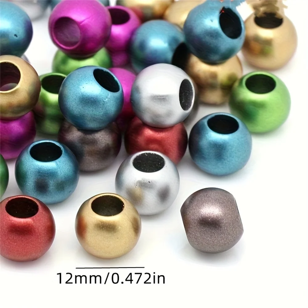 60pcs 12mm Large Hole Round Beads Mixed Color Beads DIY Bracelet Hair Accessories Acrylic Spacer Beads Decorative Beads Gift
