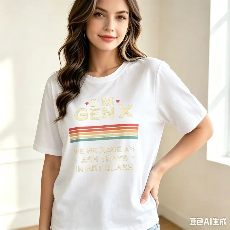 GEN X WE MADE ASH TRAYS IN ART CLASS Women T-Shirt Retro Striped Graphic Tee Funny Saying Print Top Soft Modal Daily Street