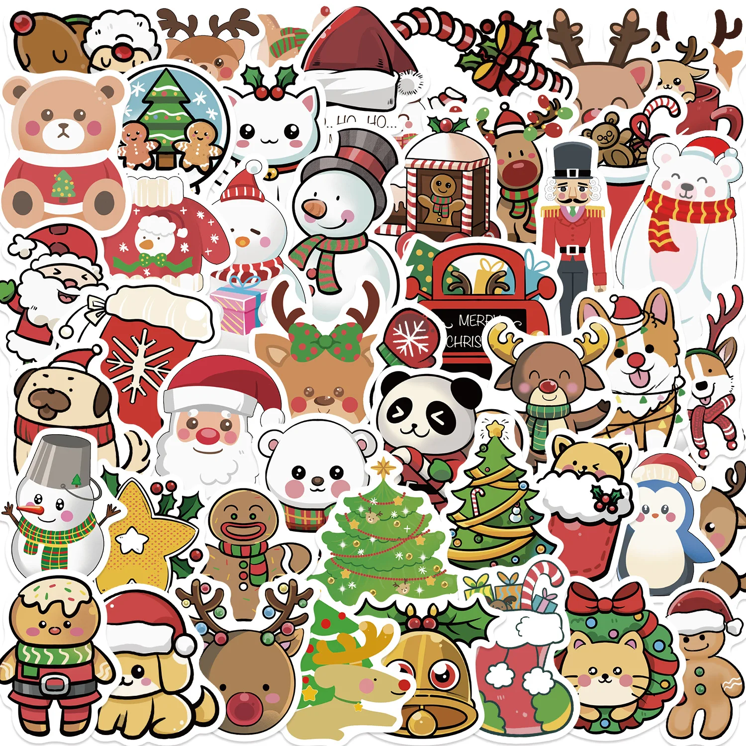 

50PCS Cartoon Christmas Party Santa Claus Graffiti Sticker Decorative Luggage Phone Case Guitar iPad Waterproof Sticker Kids Toy