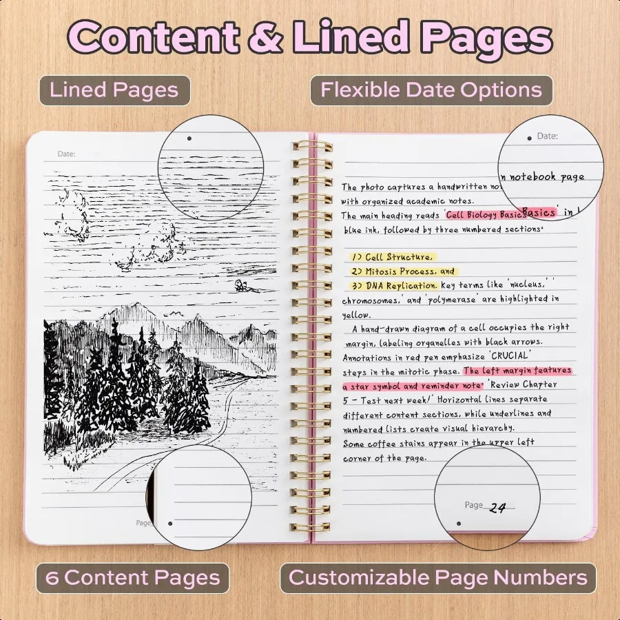 3팩 줄무늬 스파이럴 저널 노트북 160페이지 A5 5.5x8 하드커버 필기 노트북 대학 노트 스파이럴 바운드 저널 여성용