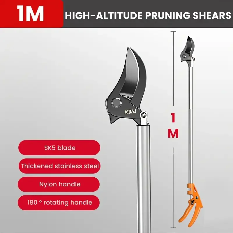Long Reach 3.5 ft (1.0m) Cut & Hold Bypass Pruner - Lightweight Aluminum, Rust-Resistant, Ergonomic Grip Gardening & Pruning