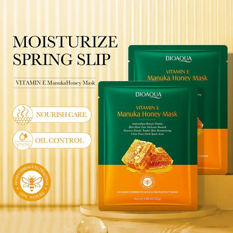 BIOAOUA Vitamin E Honey Face Mask Nourishing Brightening Sheet Mask For Glowing Skin, Moisturizing Anti-Aging Skin Care