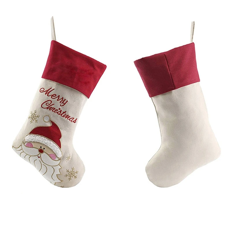 大きなクリスマスストッキング赤と白の暖炉ハンギングストッキングホリデーデコレーションストッキングクリスマスパーティー用品