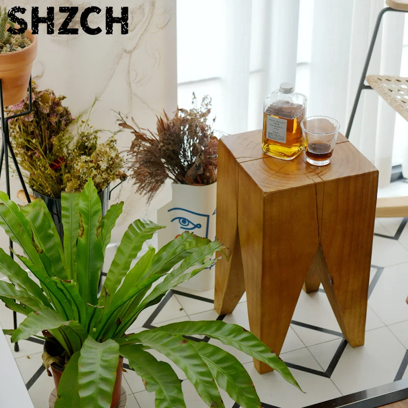 Taburete cuadrado moderno otomano escandinavo de madera maciza para sala de estar, soporte minimalista para plantas de interior,