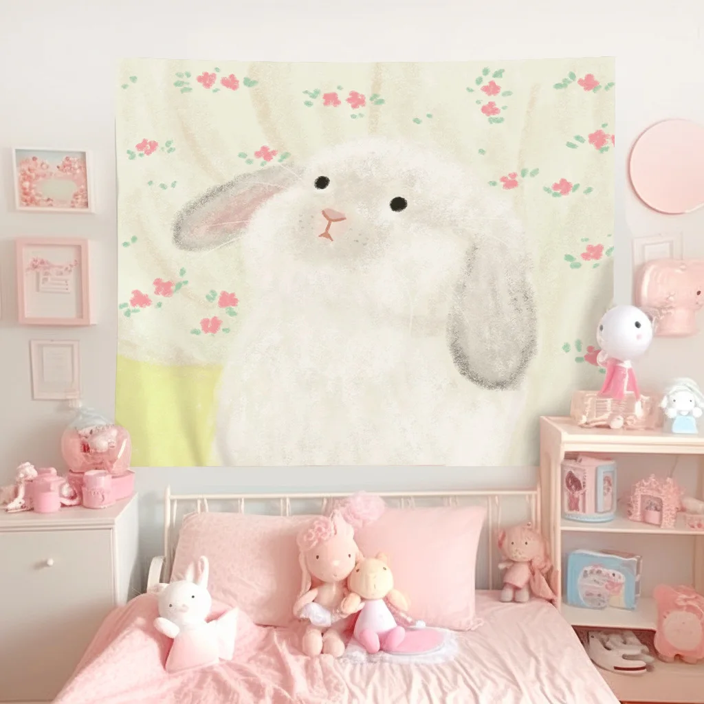 VIKAMA Cute Pet Healing System Scandinavian Ins Style Tapestry Girl Heart Bedroom Children's Room Background Wall Decoration