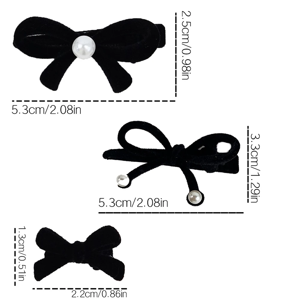 New Year Christmas Hair Accessory Red Flocking Pearl Bow Hair Clips Elegant Temperament Small Size Bangs Clip Side Clip