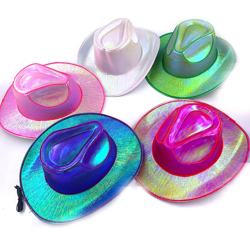Disco Luminous Led Bride Cowgirl Hat Glowing Light Bar Cap Bachelorette Party Supplies Flashing Neon Western Cowboy Hat view 5