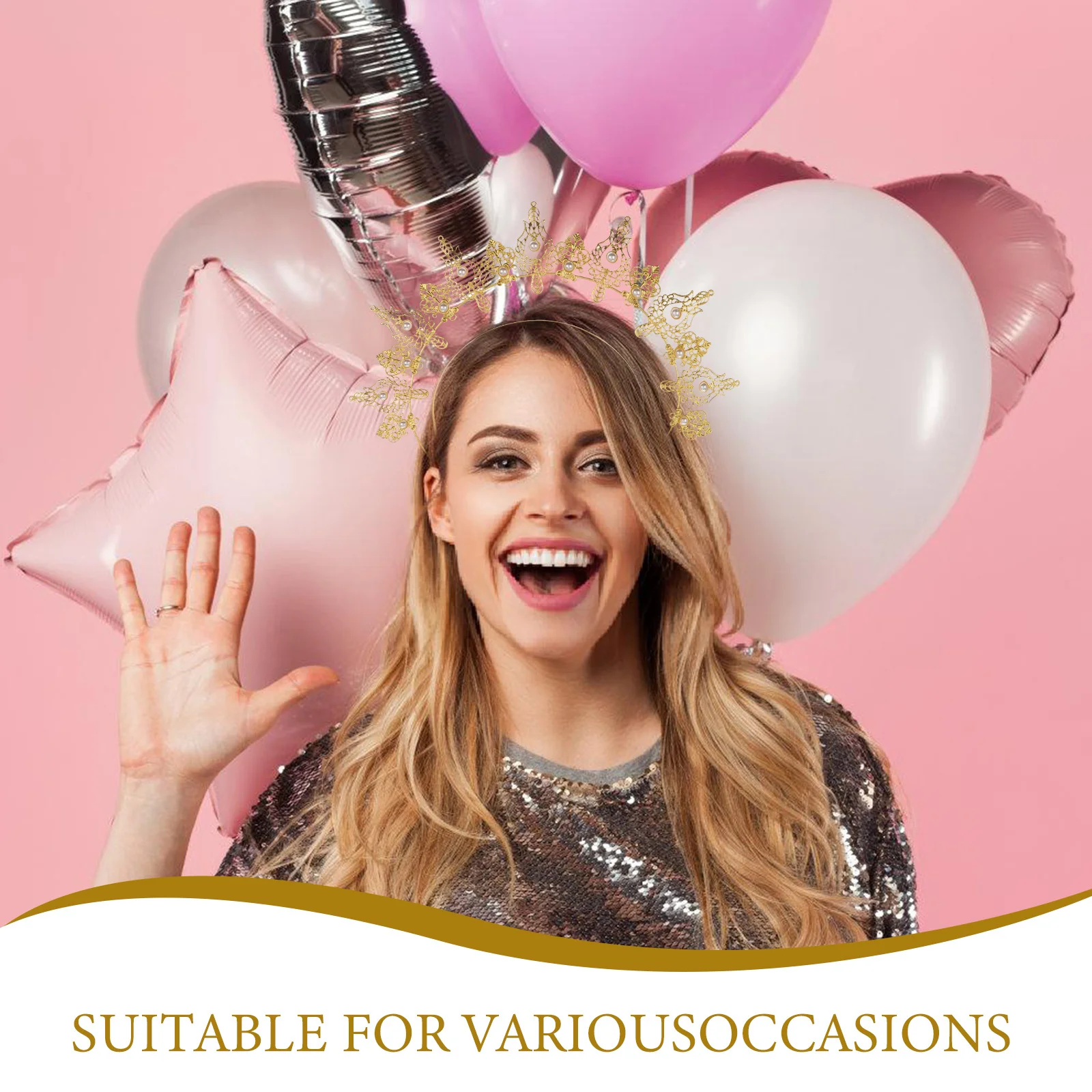 Fascia per capelli con corona di perle dorate Elegante copricapo da sposa per matrimoni, feste, balli, festival, accessori per capelli, dea Halo Tiara