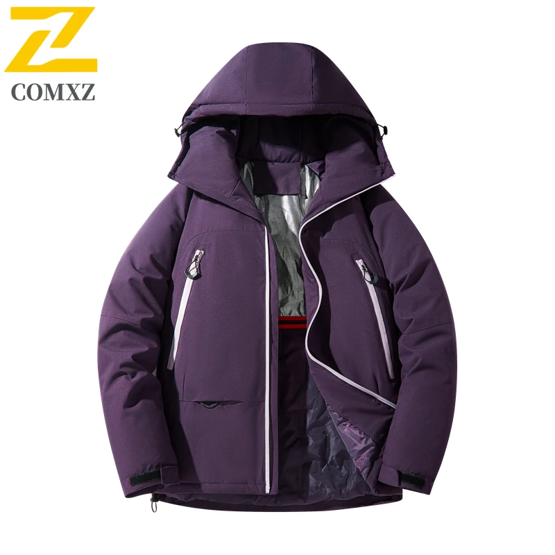 Kurtka bawełniana dla par, edycja 2025, aksamitna, pogrubiona, chroniąca przed zimnem, ciepła kurtka puchowa z kapturem, kurtka bawełniana na kemping, do jazdy na nartach.