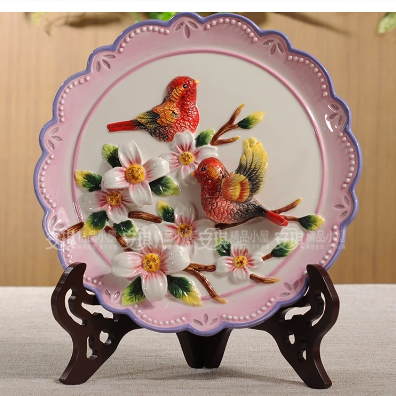 10 inch 3D Red Birds Decorative Wall Dishes Porcelain Plates Home Decor Crafts Room Decoration Accessories Figurine