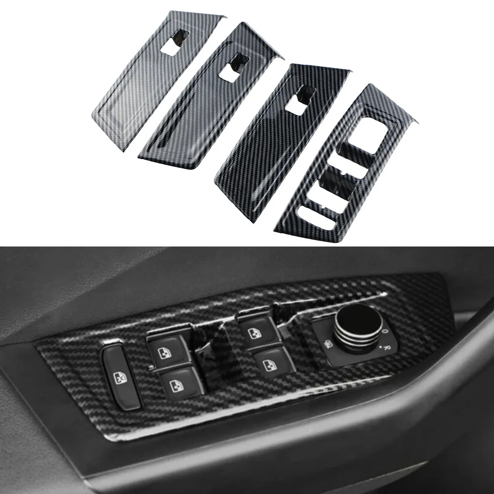 Car Window Lifter Panel Sticker for Volkswagen T-Roc Troc 2018-2024 LHD Imitation Carbon Fiber ABS Interior Styling Accessories