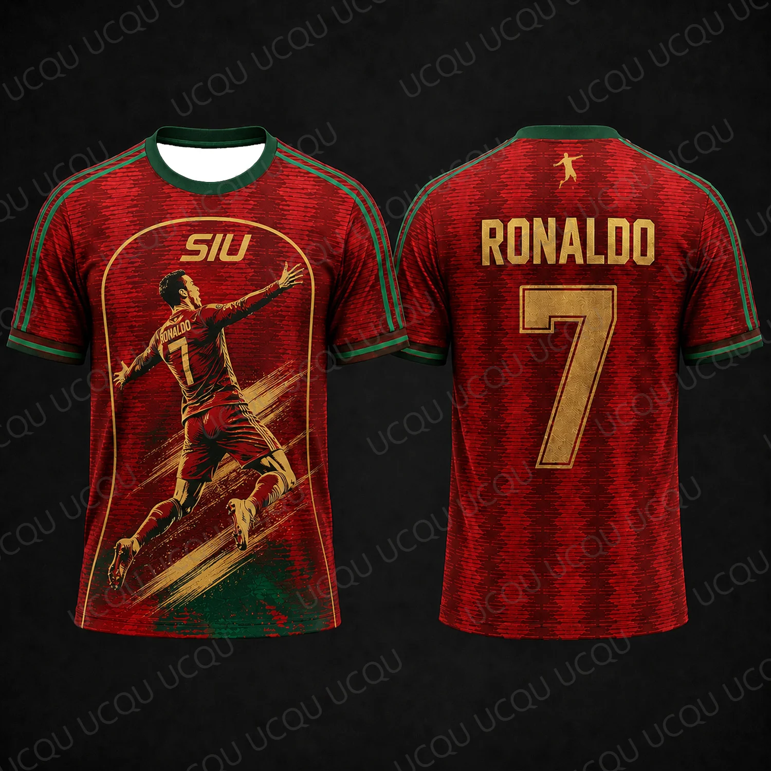 Ronaldo SIU Graphic Football Jersey Red Green Fan Tee Adult Kids Short Sleeve Sports Shirt