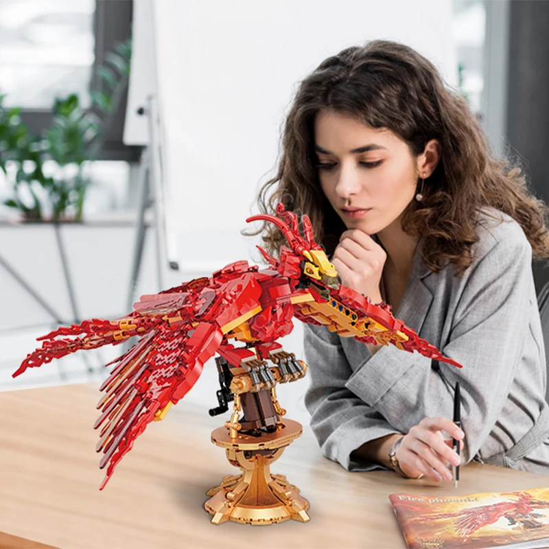 

New Magic Movie Fire Phoenix Chinese Fly Divine Beast Building Blocks Bricks Mythical Animal Bird Model Assembled Toy KidS Gifts