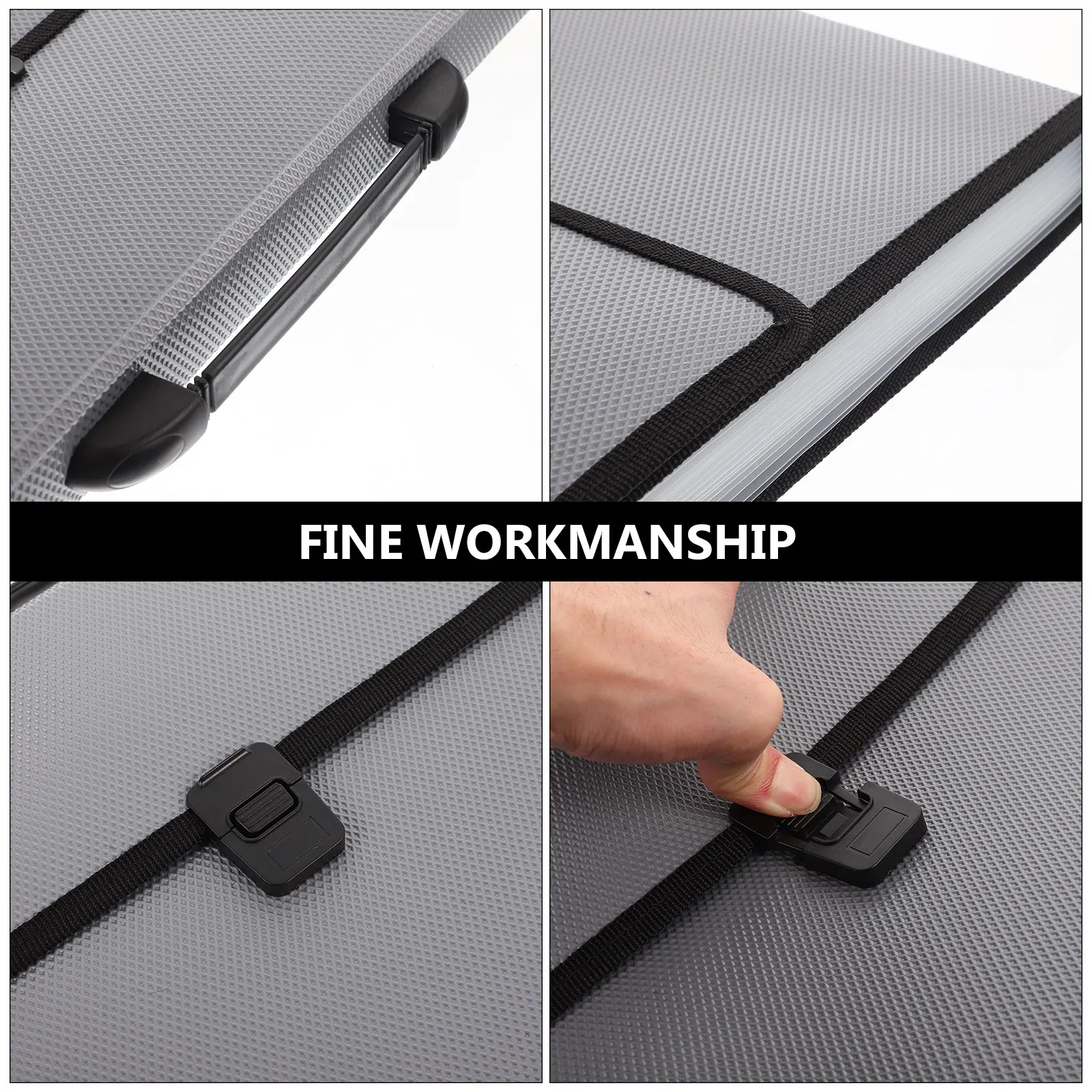 

A4 Large Capacity File Bag Premium ABS Document Holder Paper Organizer Expandable Folder Black Handheld Storage Solution