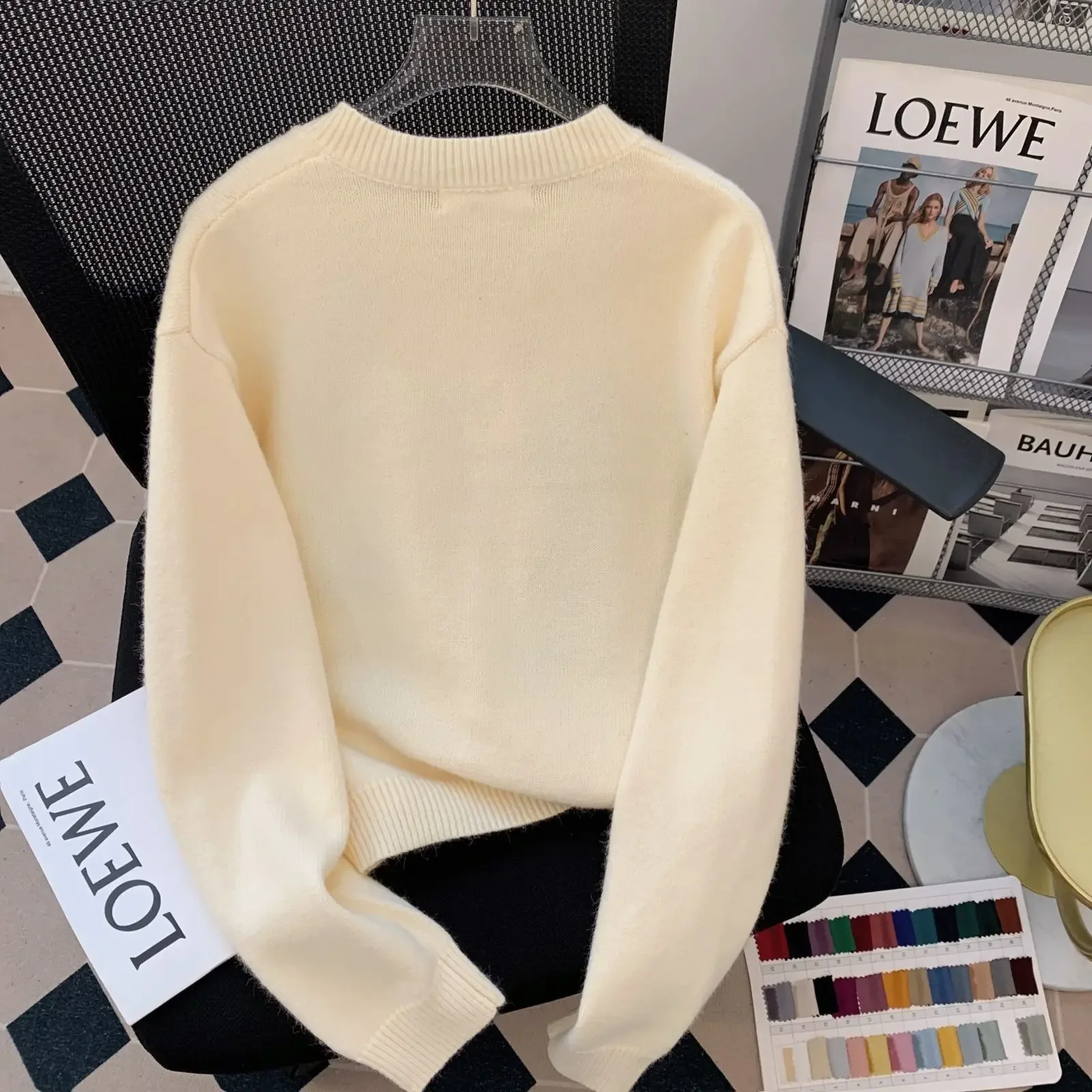 اليابانية الحلو الكرتون الجاكار لينة لزجة فضفاضة محبوك سترة للنساء في الخريف والشتاء سترة الرقبة المستديرة للنساء