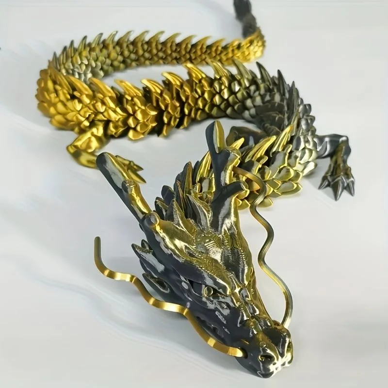 New 3D printed Chinese dragon figurine, 90CM giant dragon joint movable creative toy, black and gold figurine gift