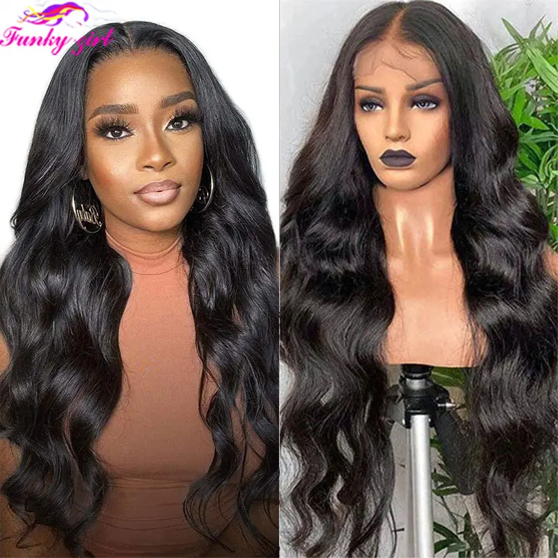 Body Wave Human Hair Wig T Part Lace Frontal Wigs For Black Women Transparent Lace Closure Brazilian Remy Hair Wigs PrePlucked