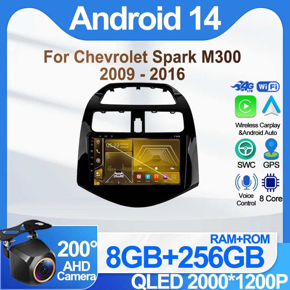 

Auto Radio For Chevrolet Spark M300 2009 - 2016 Stereo Head Unit Intelligent System 8 Core Bluetooth Carplay Rear Camera Wifi BT