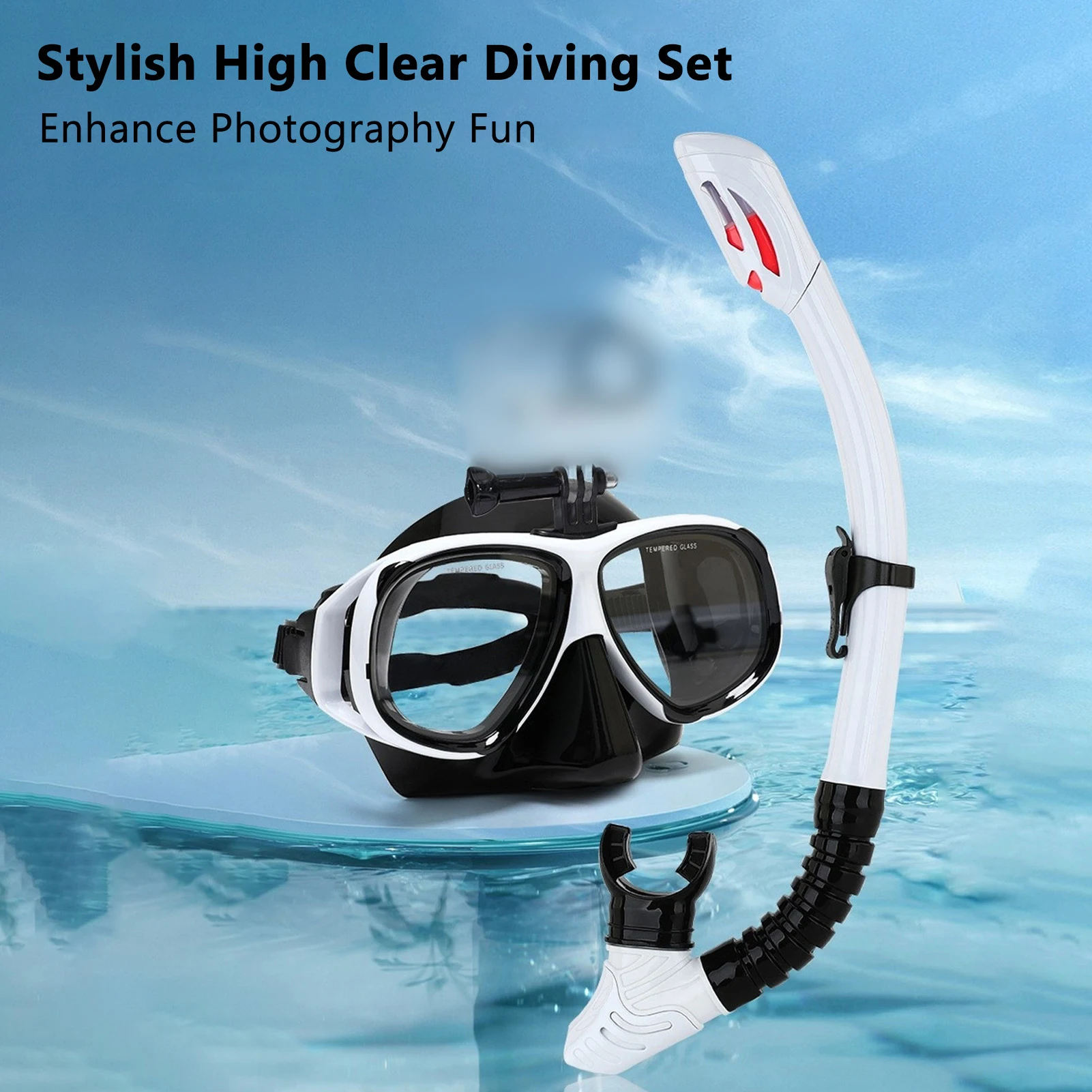

Diving Mask Snorkeling Mask with Action Cam Mount Dry Snorkel Comfortable Silicone Diving Swimming Goggle Easy Breath Tube Set
