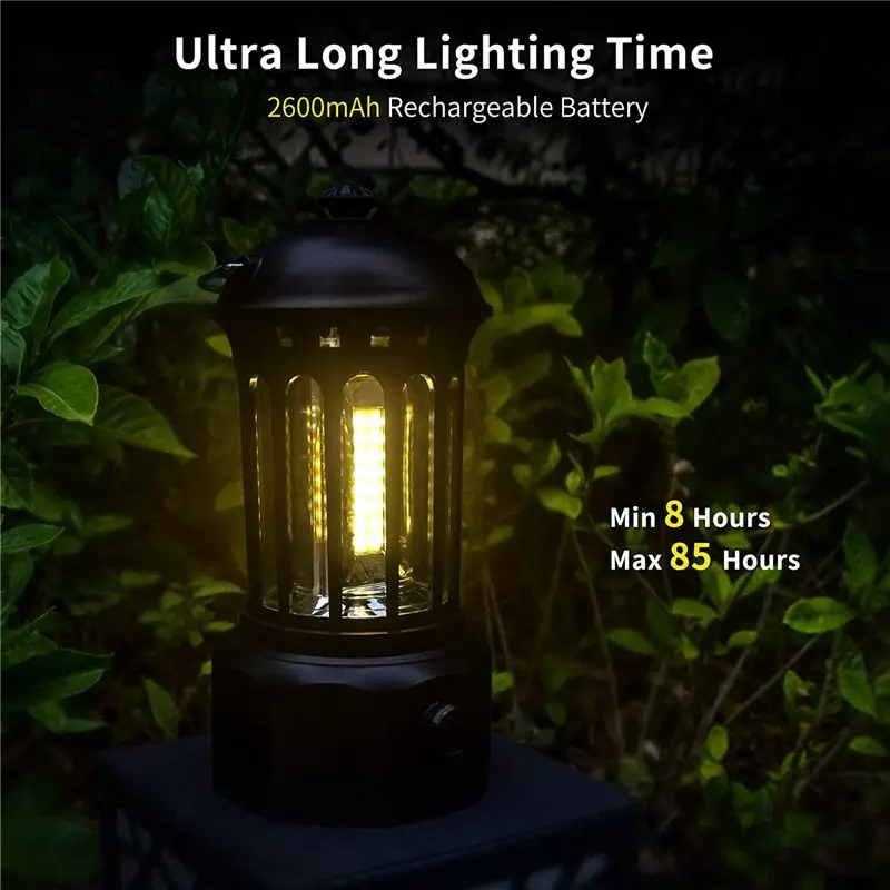 

【КУПАТЕЛИ】Кемпинговый фонарь, фонарь с перезаряжаемой батареей COB, фонарик для урагана, экстренной помощи, пеших прогулок, кемпинга на открытом воздухе, черный