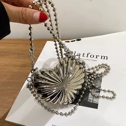 Metallic Heart Crossbody Bags Mini Designer Women Handbags Small Coins Lipstick Purses Beaded Chains Shoulder Bags for Women New