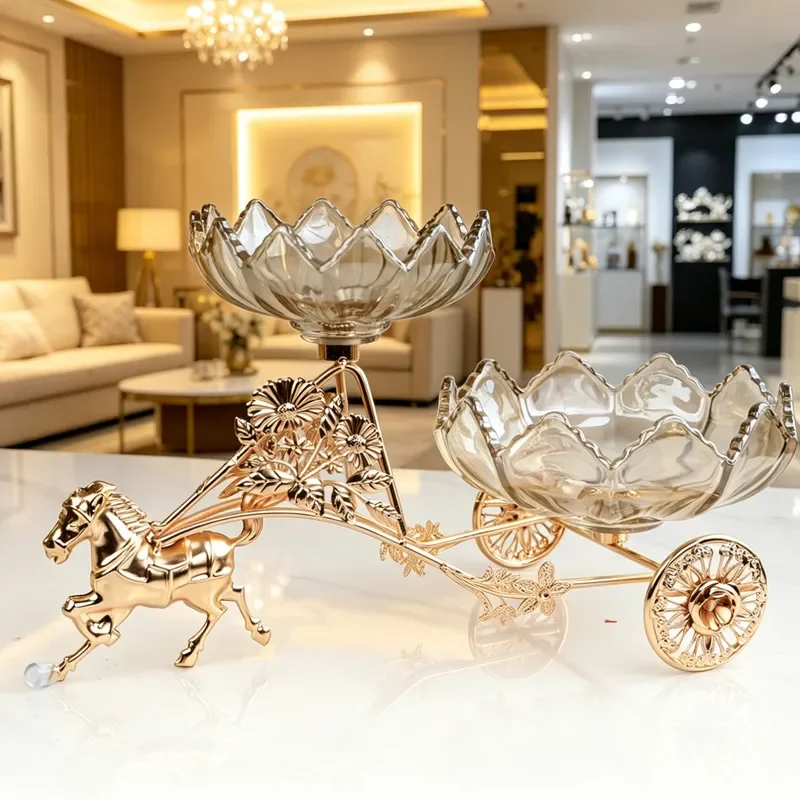 for European Light Luxury Carriage Glass Fruit Plate Household Living Room Coffee Table Dining Table Dried Fruit Candy Plate