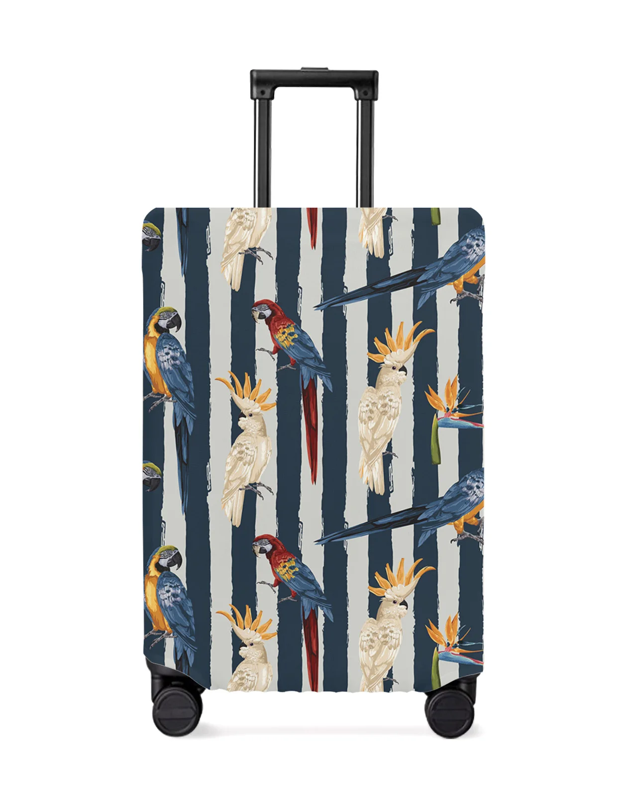 

Parrot Bird Of Paradise Blue And Gray Stripes Luggage Cover Travel Accessories Suitcase Elastic Dust Case Protect Sleeve