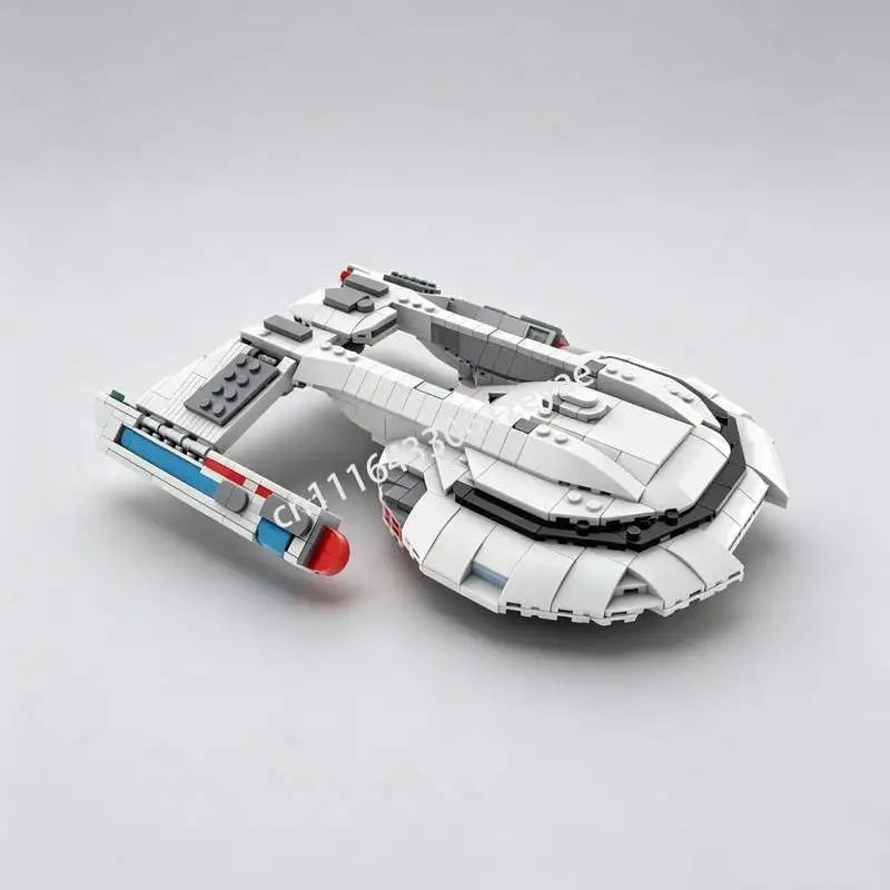 879PCS White Star Trek Spaceship Model Custom Building Blocks DIY Sci Fi Vessel Assembly Hobby Collection Display Popular Gifts